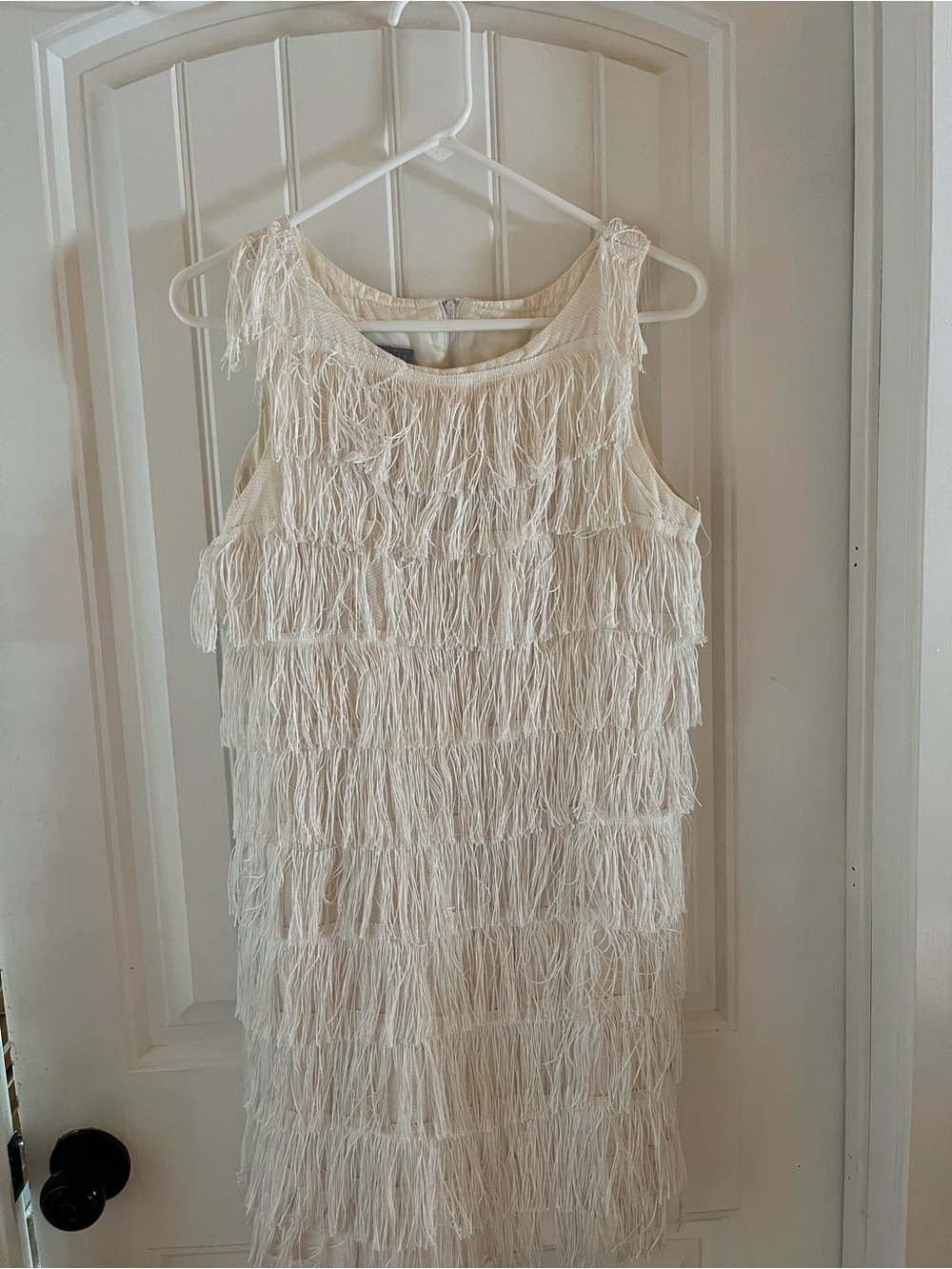 Fringe Shift Dress in Cream - Elegant Sleeveless Dress